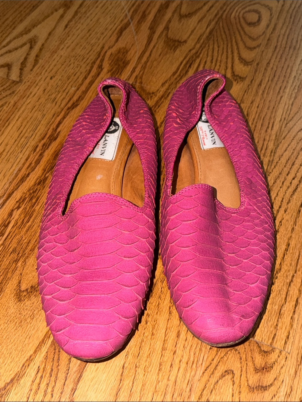 Lanvin Fuchsia Python Slip-On Loafers size 10